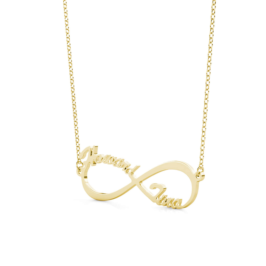 Personalised Infinity Two Names Necklace Sterling Silver Yellow Gold