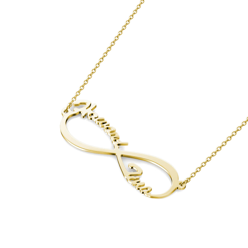 Personalised Infinity Two Names Necklace Sterling Silver Yellow Gold