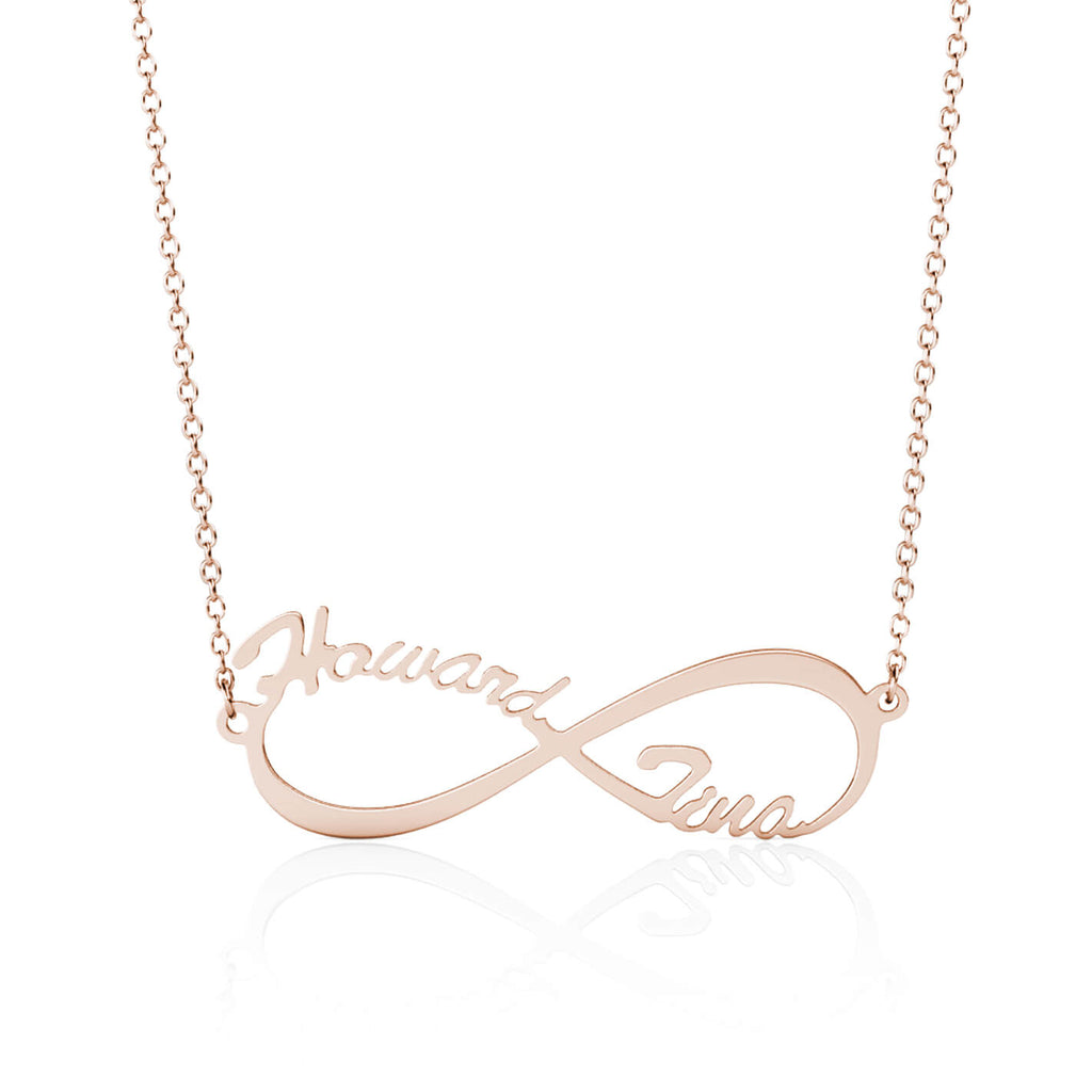Personalised Infinity Two Names Necklace Sterling Silver Rose Gold