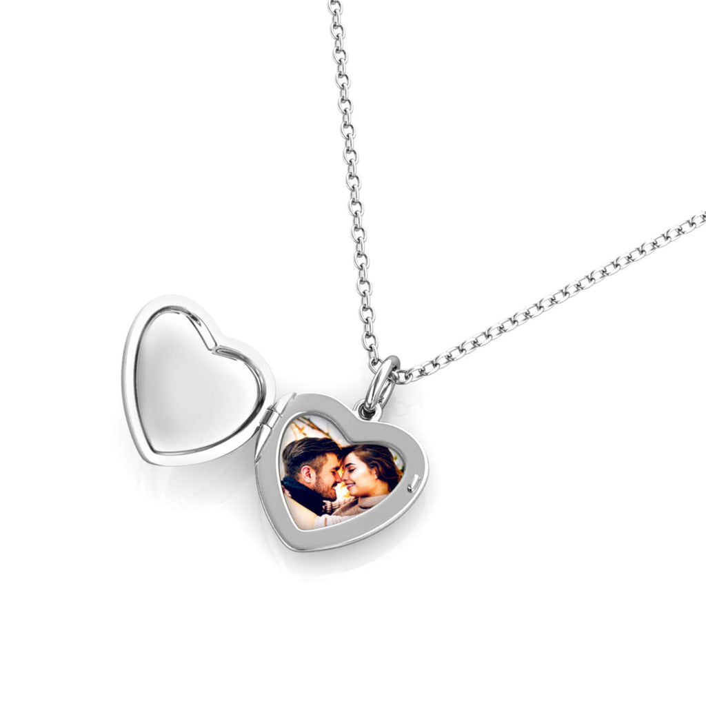 Personalised Photo Heart Locket Necklace with Birthstone Sterling Silver