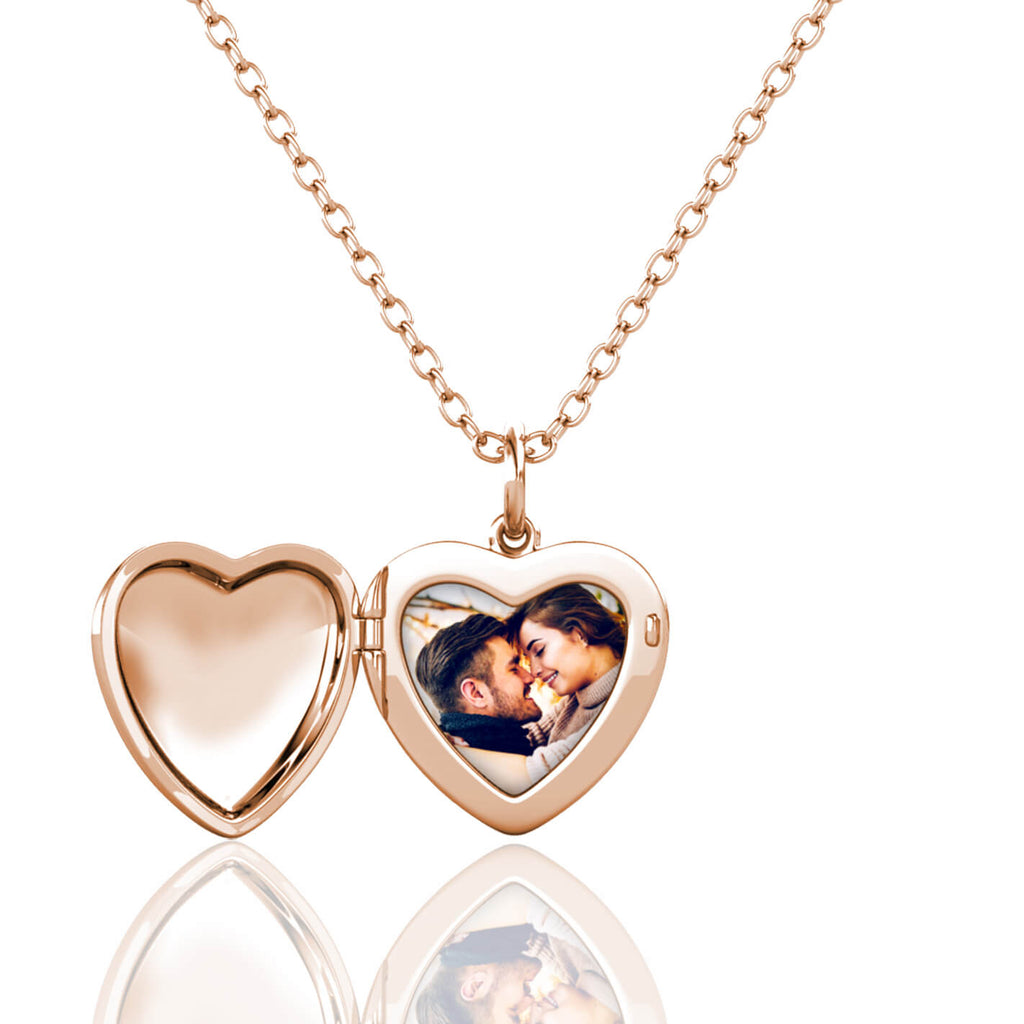 Personalised Photo Heart Locket Necklace with Birthstone Rose Gold