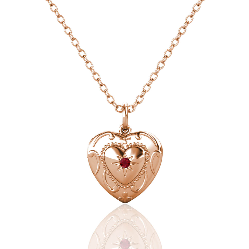 Personalised Photo Heart Locket Necklace with Birthstone Rose Gold