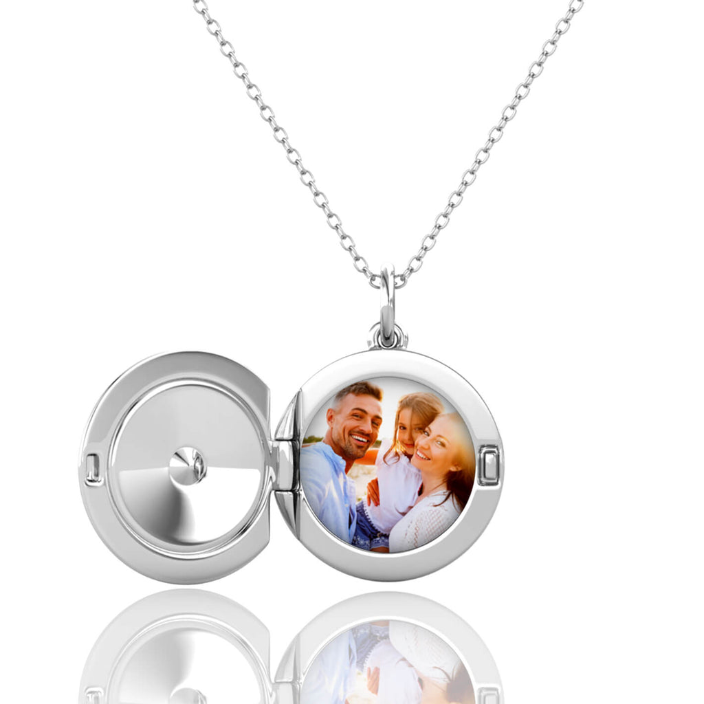 Personalised Photo Round Locket Necklace Sterling Silver with Birthstone
