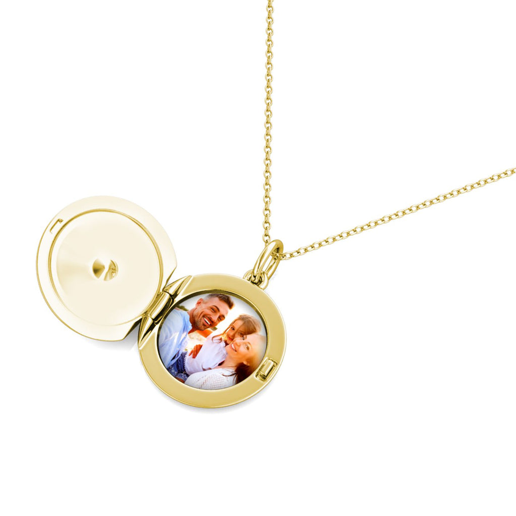 Personalised Photo Round Locket Necklace with Birthstone - Yellow Gold