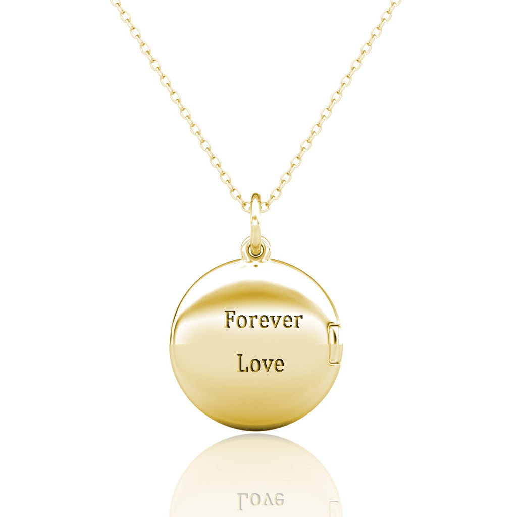 Personalised Photo Round Locket Necklace with Birthstone - Yellow Gold