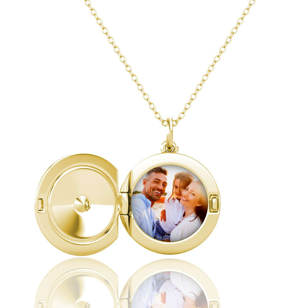 Personalised Photo Round Locket Necklace with Birthstone - Yellow Gold