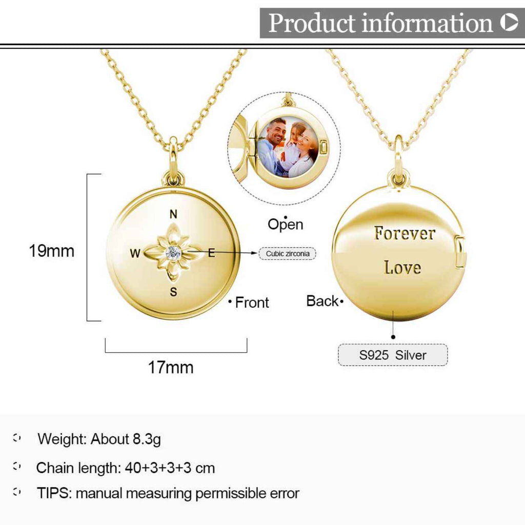 Personalised Photo Round Locket Necklace with Birthstone - Yellow Gold