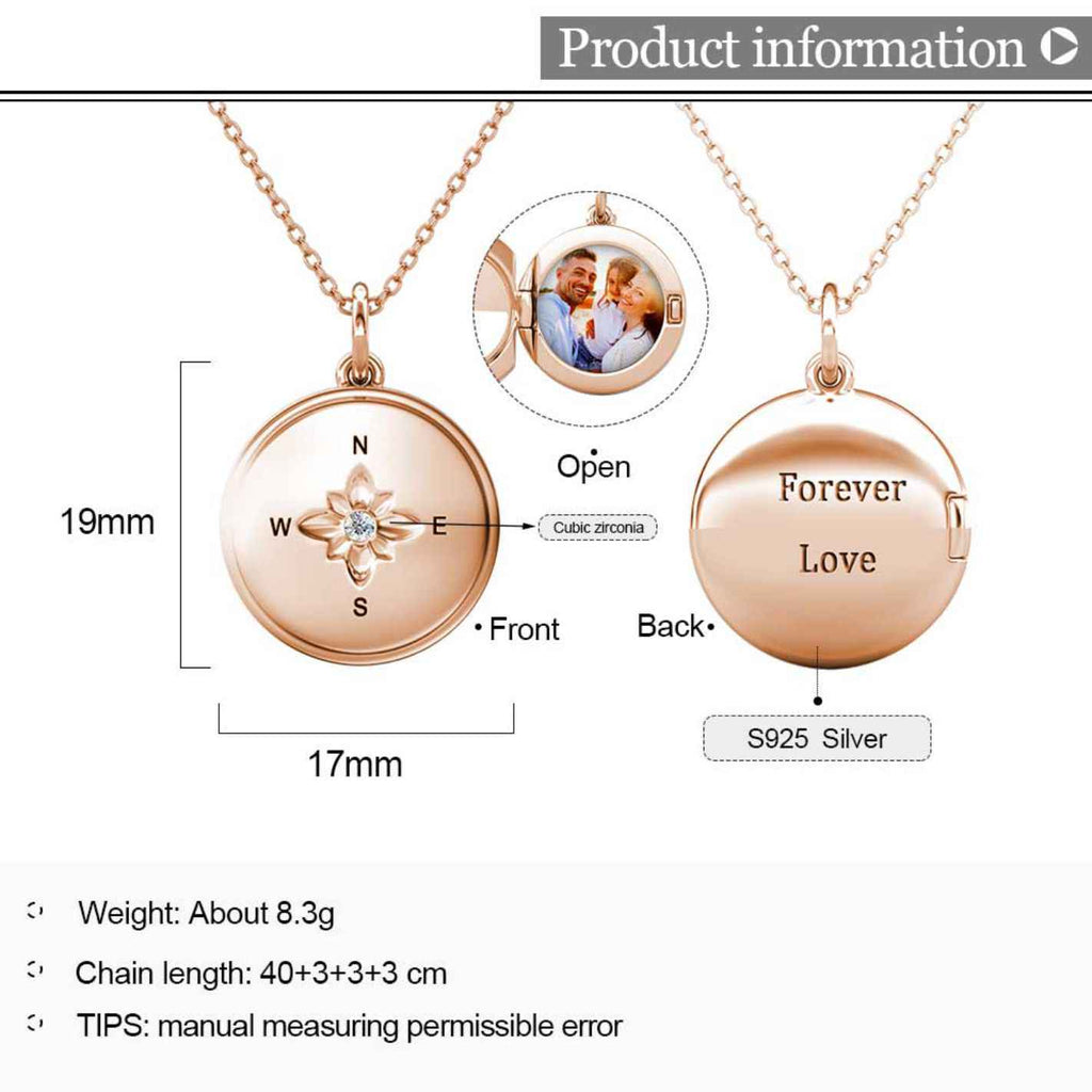 Personalised Photo Round Locket Necklace Rose Gold with Birthstone