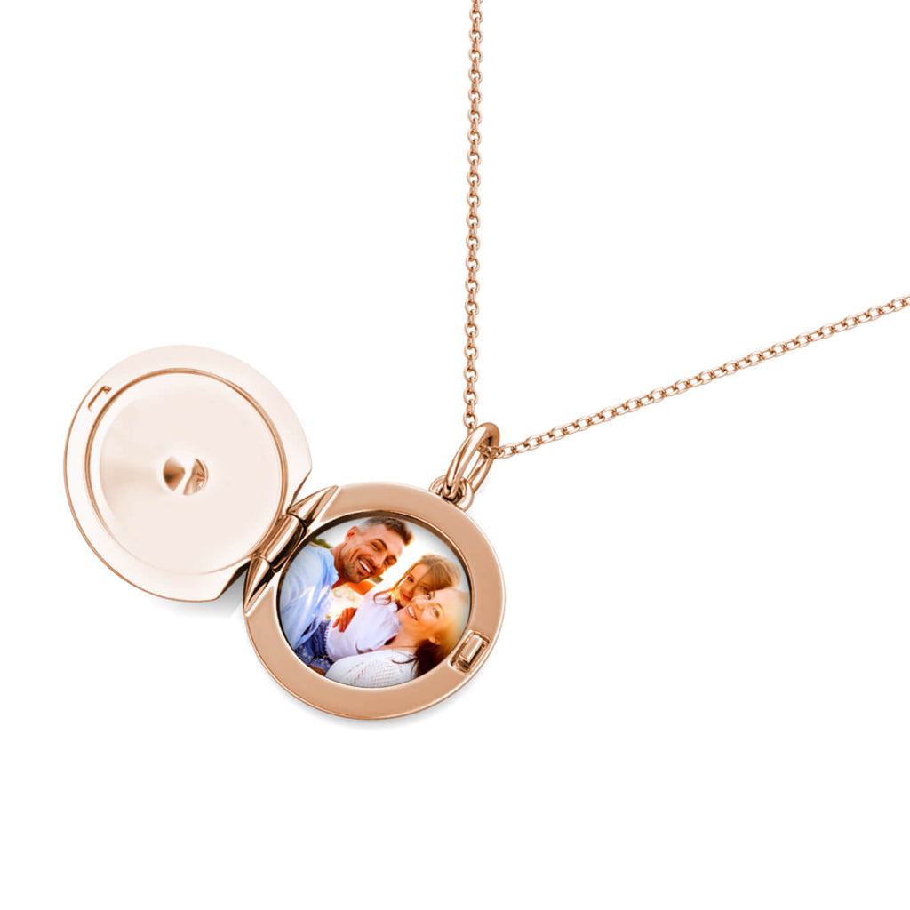 Personalised Photo Round Locket Necklace Rose Gold with Birthstone