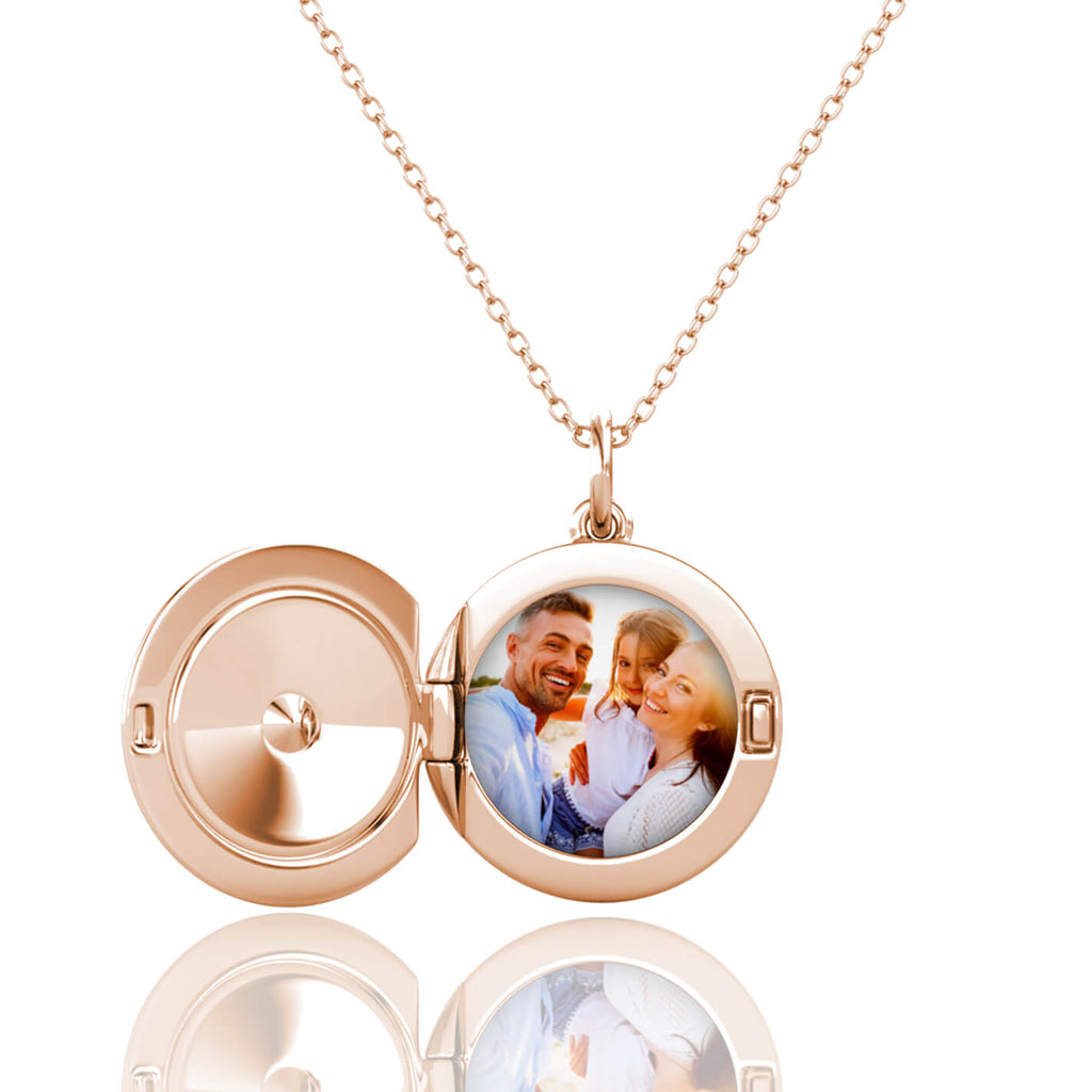 Personalised Photo Round Locket Necklace Rose Gold with Birthstone