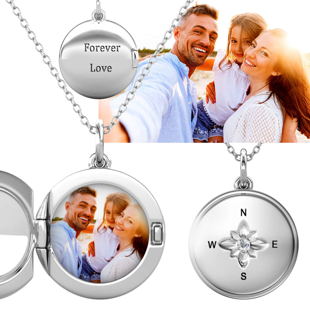 Personalised Photo Round Locket Necklace Sterling Silver with Birthstone