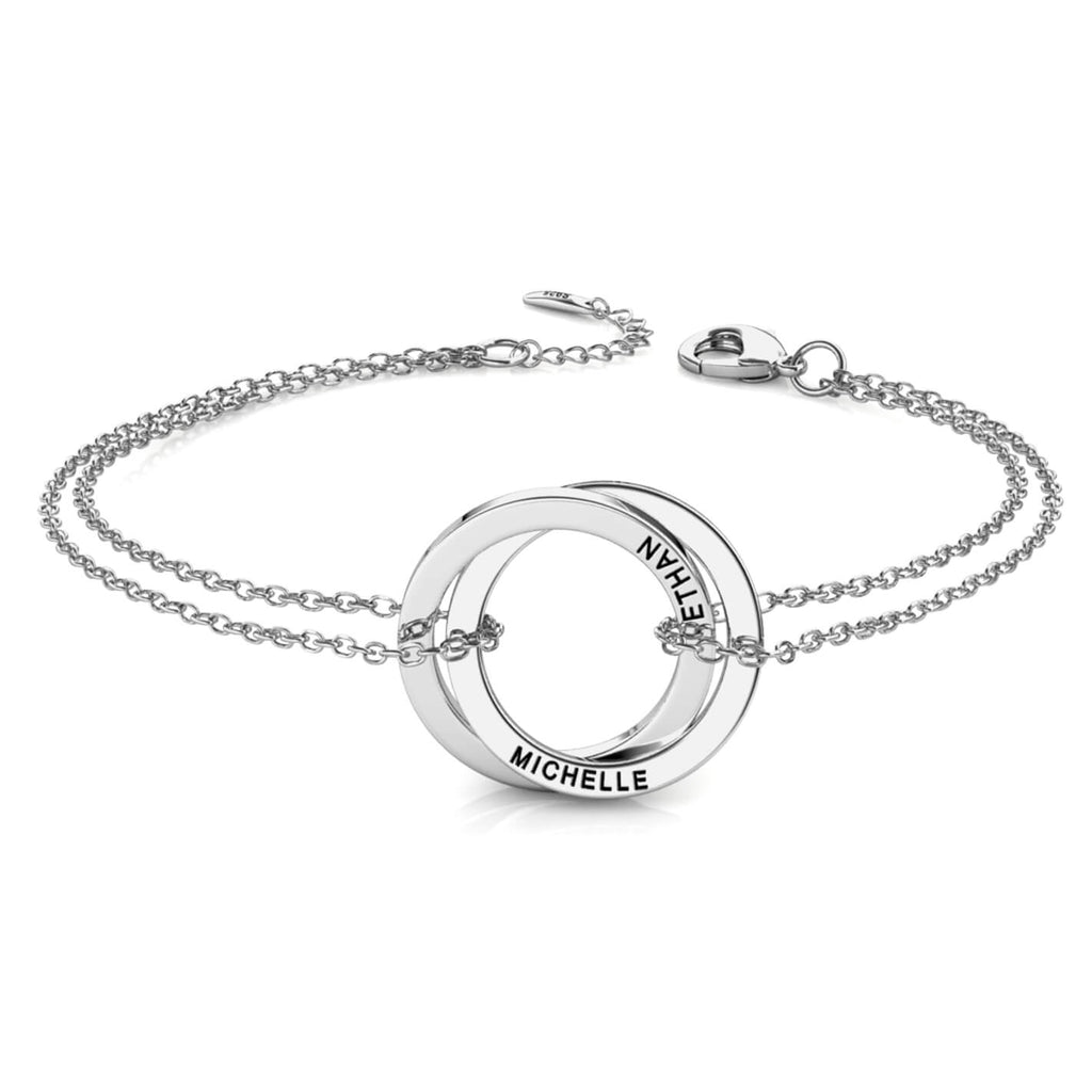 Personalised Russian 2 Ring Bracelet with Engraved Names Sterling Silver