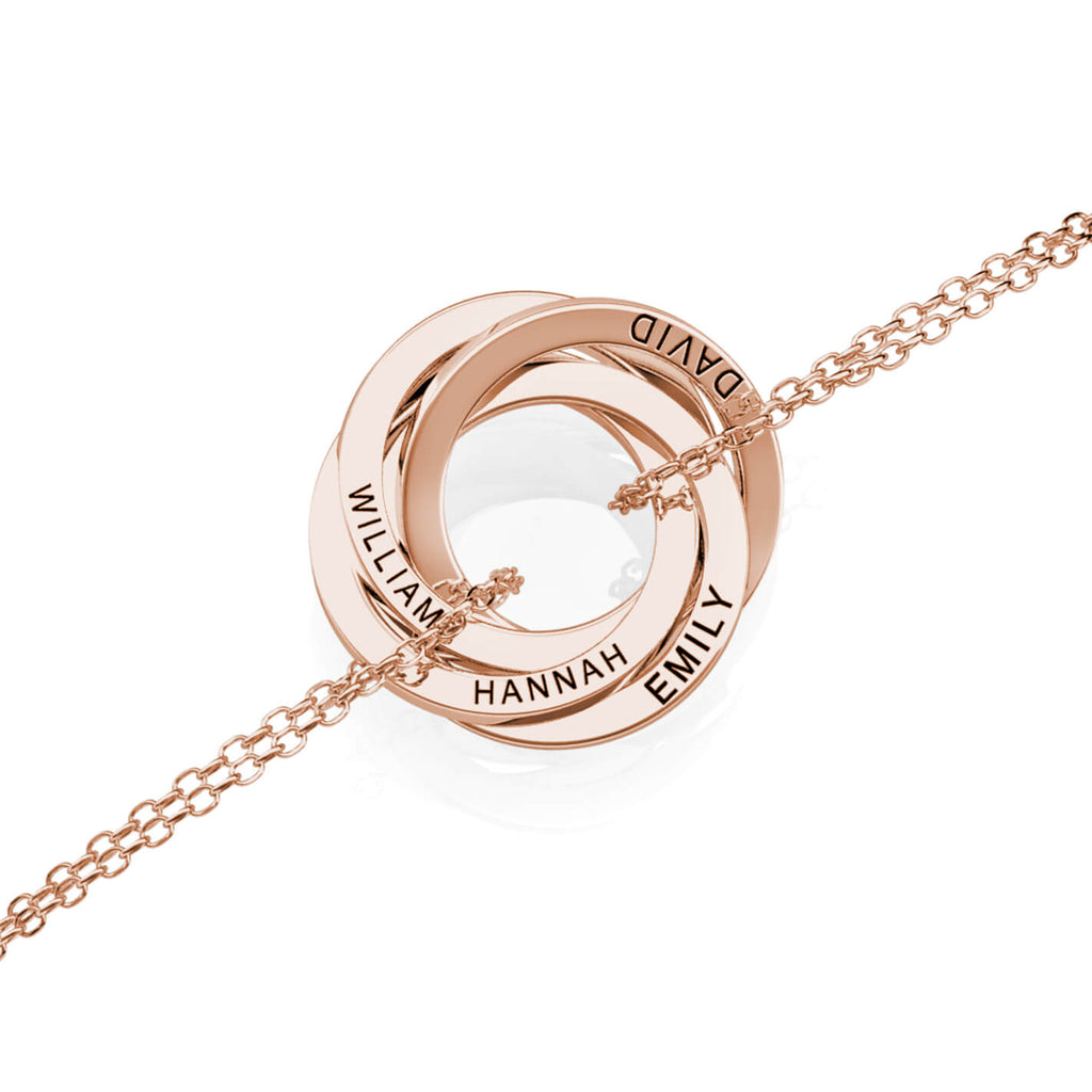 Personalised Russian 4 Ring Bracelet with Engraved Names Rose Gold