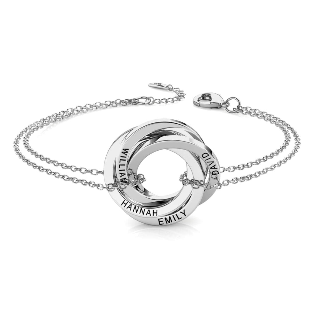 Personalised Russian 4 Ring Bracelet with Engraved Names Sterling Silver