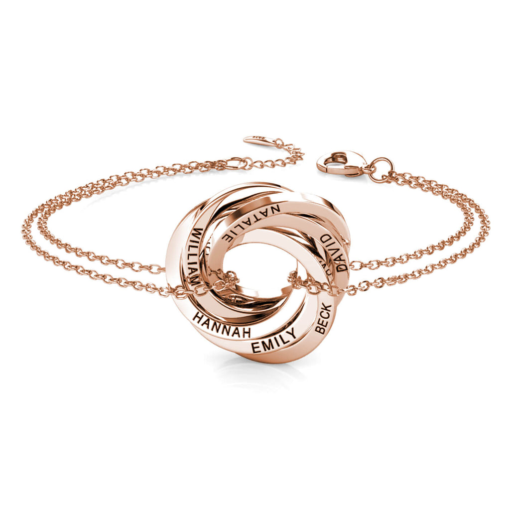 Personalised Engraved Russian 6 Ring Bracelet Sterling Silver Rose Gold