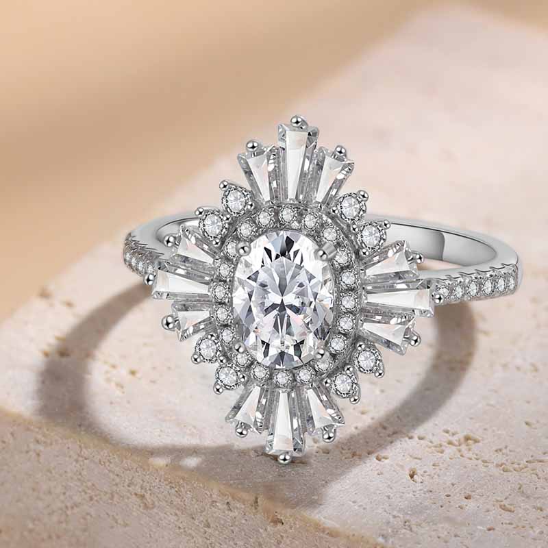 Moissanite Engagement Ring Oval Shaped Sterling Silver