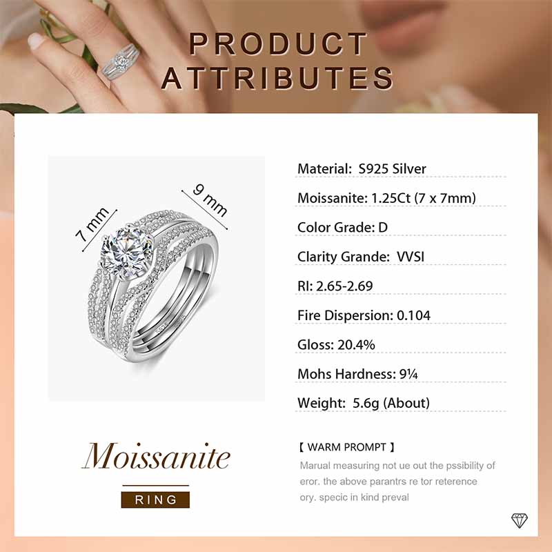 Round Shaped Moissanite Ring Set for Women Sterling Silver