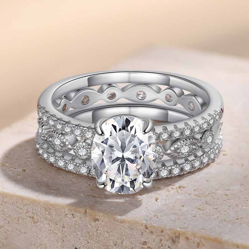 Oval Shaped Moissanite Ring Set for Women Sterling Silver