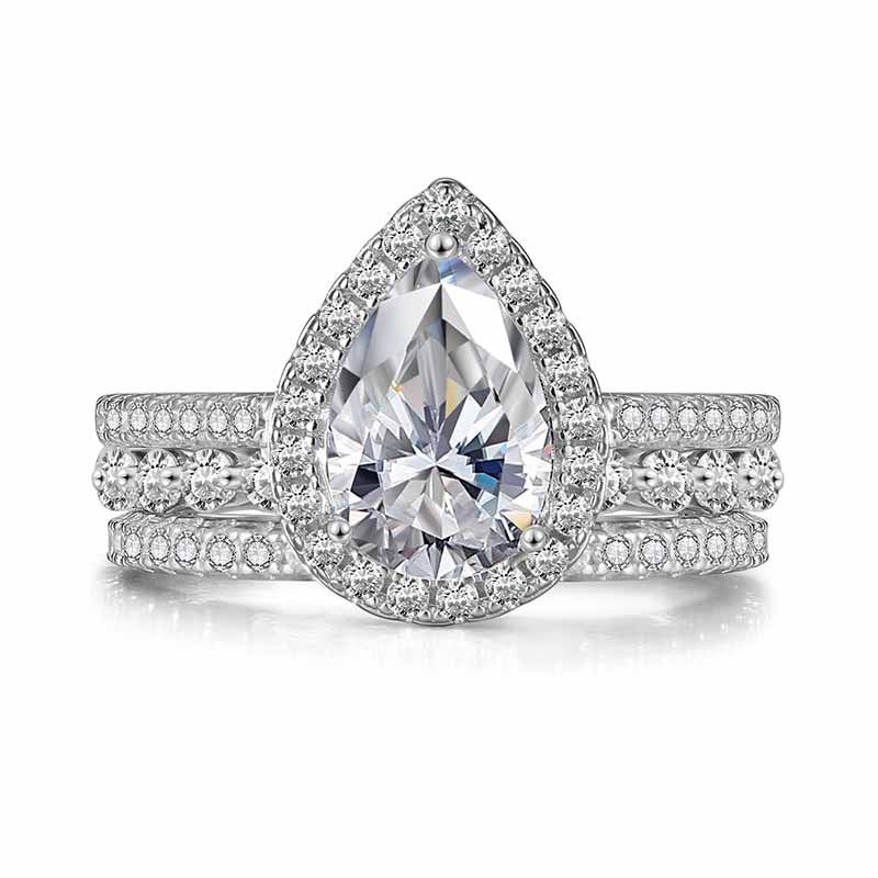 Pear Shaped 2 Carat Moissanite Engagement Ring Set Sterling Silver