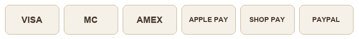 Accepted payment methods: Visa, Mastercard, Amex, Apple Pay, Shop Pay, PayPal
